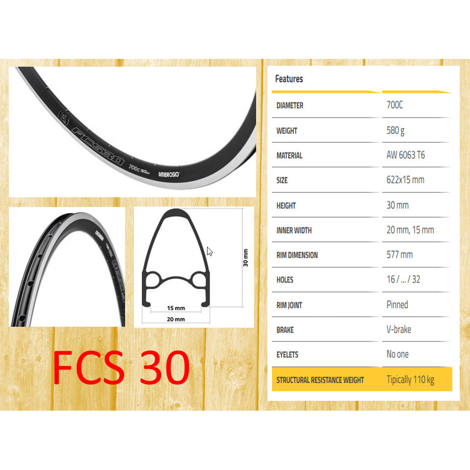 Ambrosio velg 28" 36g FCS-30 zwart