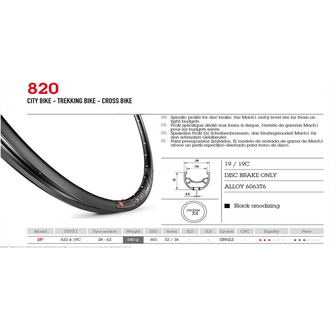 Velox velg 28" Mach-1 M820 disc 32g zwart