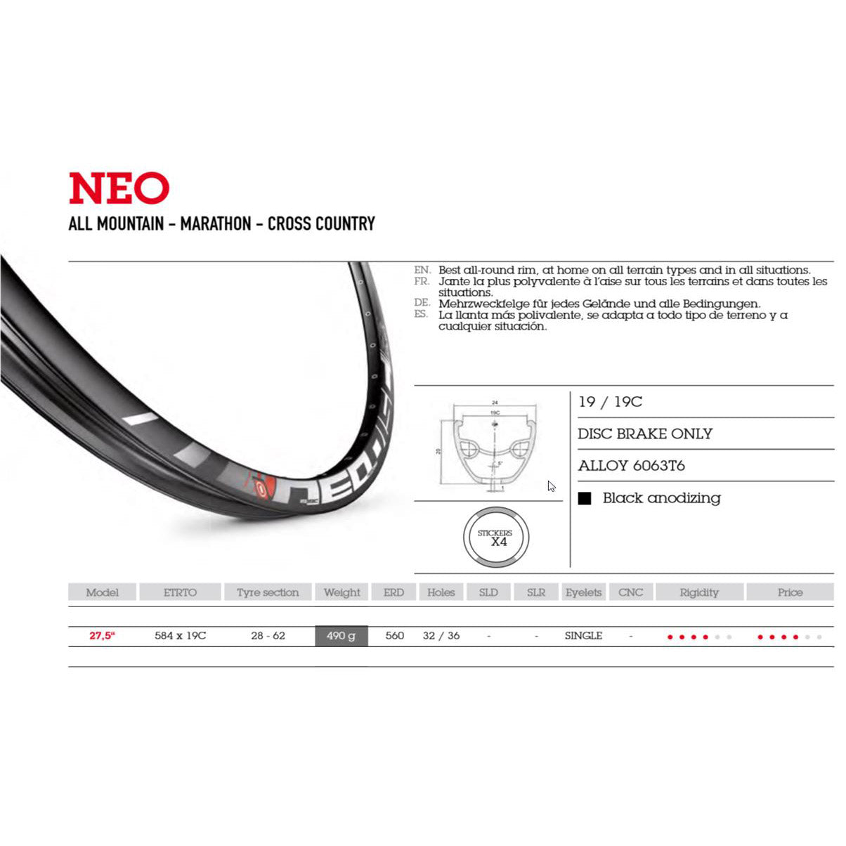 Velox velg 27"(584) Mach-1 NEO disc 32g zwart
