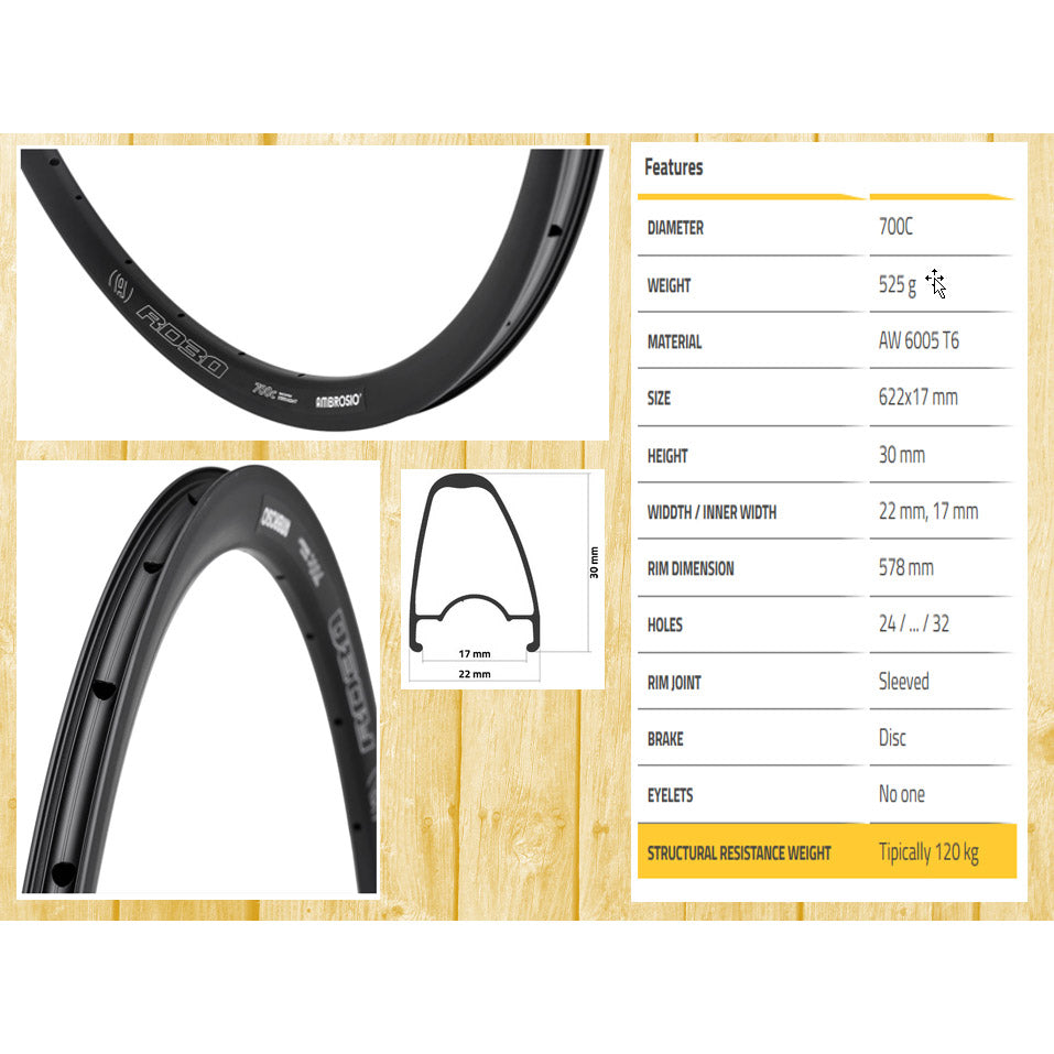 Ambrosio velg RD30 28" 24g zwart