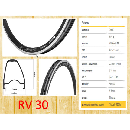 Ambrosio rim RV30 28" 24g black