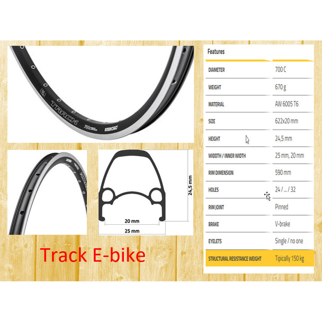 Ambrosio velg Track E-bike 28" 32g zwart