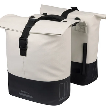 Dubbele fietstas Basil Cove MIK 28-32L 14 x 29 x 36 cm - wit/zwart