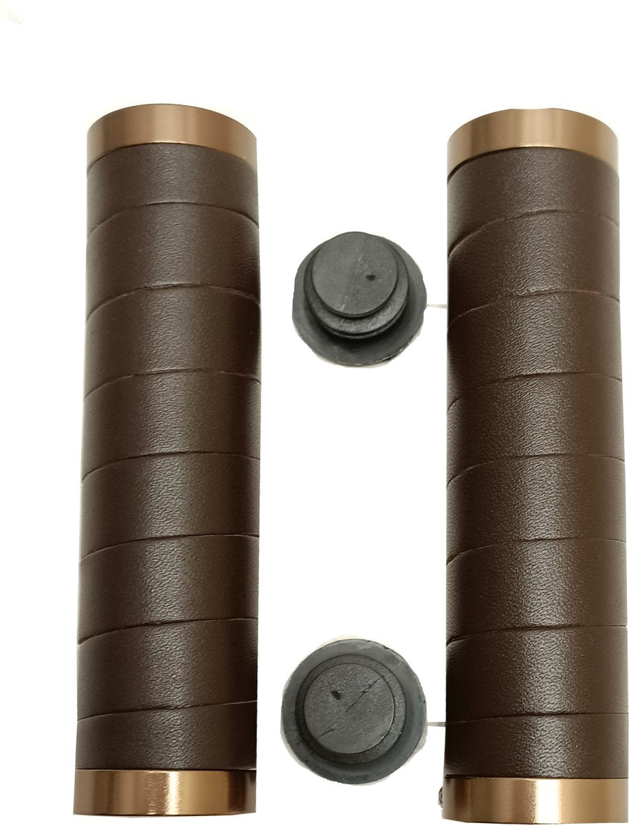 Fiets handvat - Falkx - bruin leer met dubbele lock ring - lengte: 130/130mm