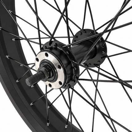 RMS voorwiel fatbike 20x4 met 3/8-naaf zwart - naafdetail