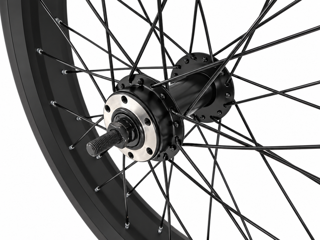 RMS voorwiel fatbike 20x4 met 3/8-naaf zwart - naafdetail