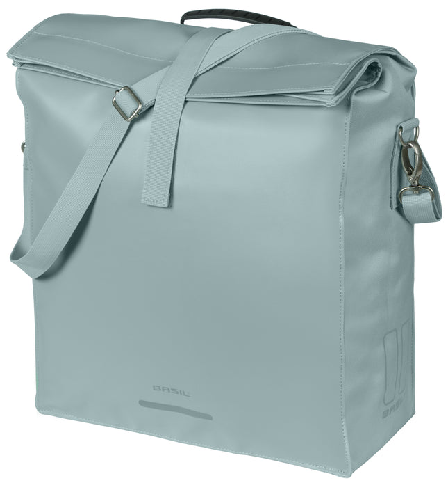 Basil Urban Load Pro enkele fietstas silver blue, schuin vooraanzicht
