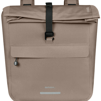 Basil Urban Dry Neo dubbele fietstas sage brown, vooraanzicht