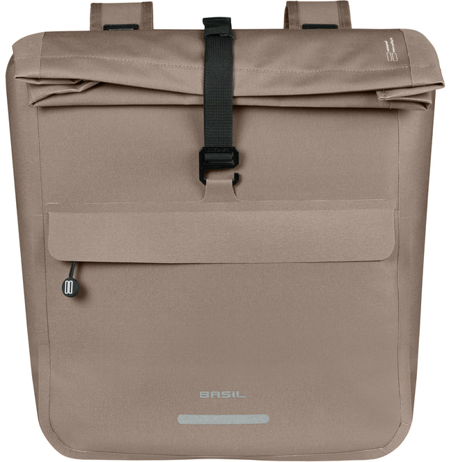 Basil Urban Dry Neo dubbele fietstas sage brown, vooraanzicht