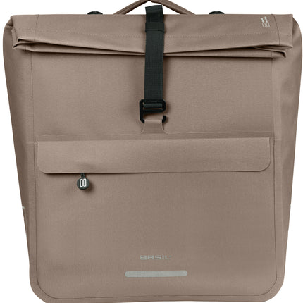 Basil Urban Dry Neo dubbele fietstas sage brown, vooraanzicht