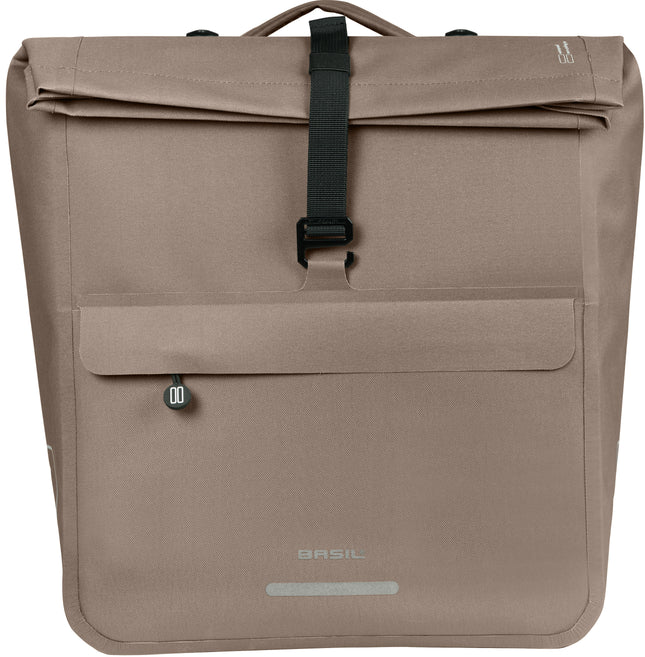 Basil Urban Dry Neo dubbele fietstas sage brown, vooraanzicht