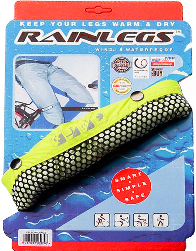 Rainlegs Safety Yellow beenbeschermers maat L in verpakking