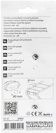 Simson Batterij Bagagedrager achterlicht Cliff