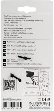 Simson Naafdynamo koplamp 'Luminous', 30 LUX, auto/on/off