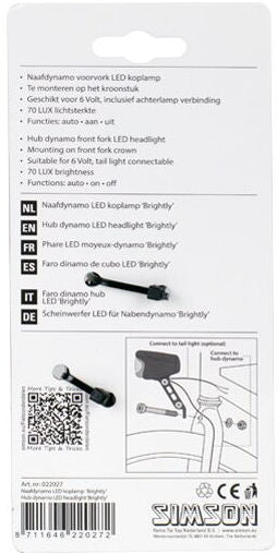 Simson Naafdynamo koplamp 'Brightly' - 70 LUX - auto/on/off