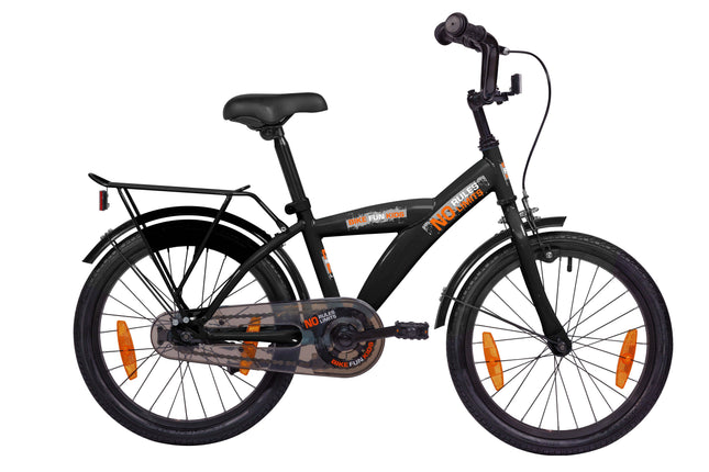 Kinderfiets Bikefun No Rules No Limit 18 inch met Remnaaf - Mat Zwart